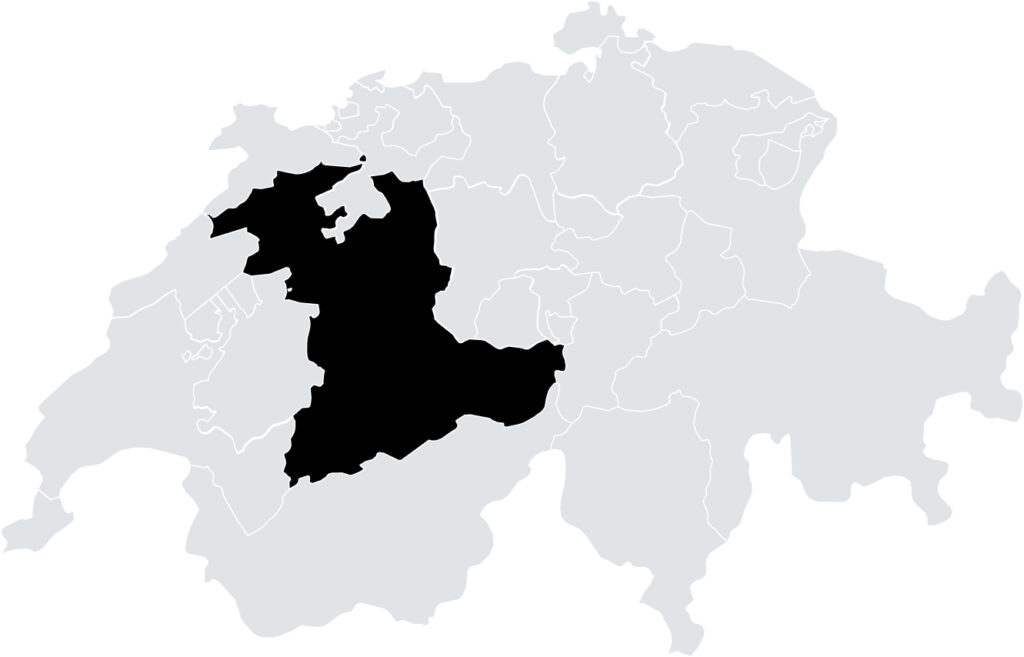 Kanton Bern eingezeichnet auf der nationalen Landkarte der Schweiz