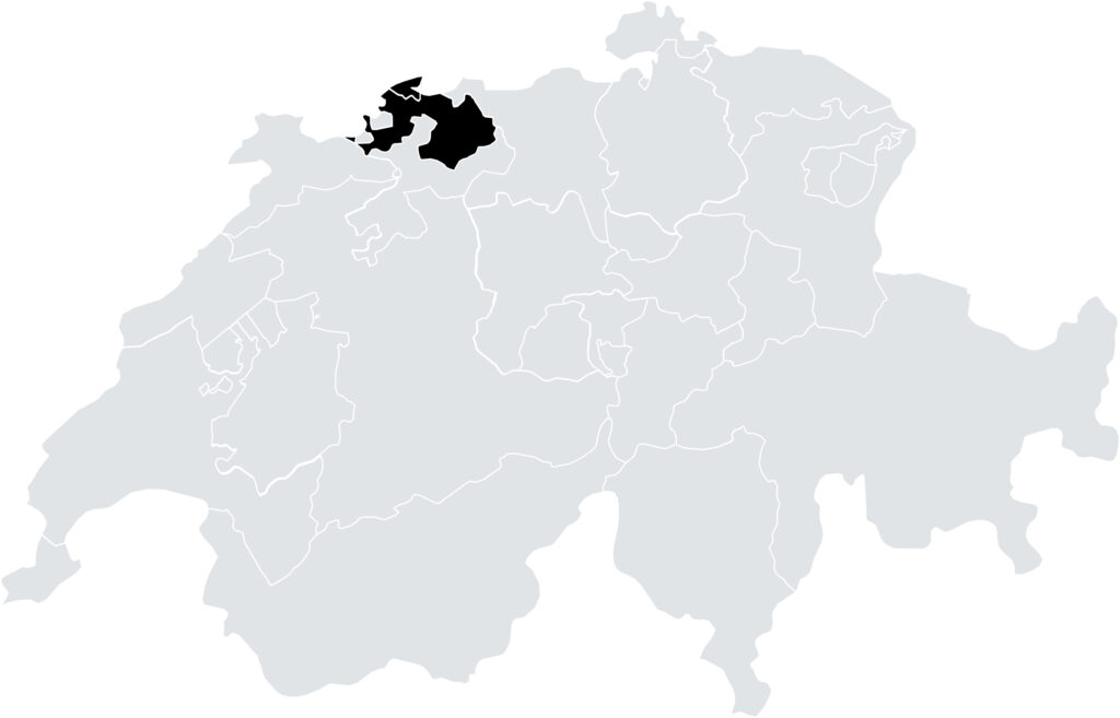 Kanton Basel eingezeichnet auf der nationalen Landkarte der Schweiz