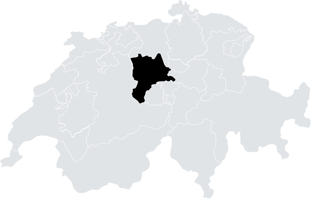 Kanton Luzern eingezeichnet auf der nationalen Landkarte der Schweiz