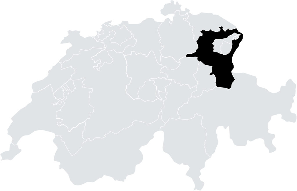 Kanton St. Gallen eingezeichnet auf der nationalen Landkarte der Schweiz