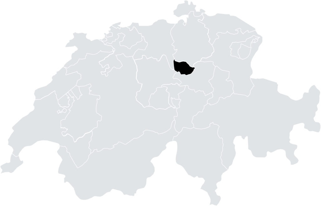 Kanton Zug eingezeichnet auf der nationalen Landkarte der Schweiz