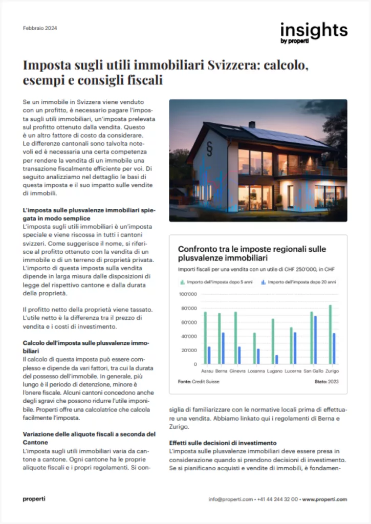 Imposta sugli utili immobiliari Svizzera: calcolo, esempi e consigli fiscali
