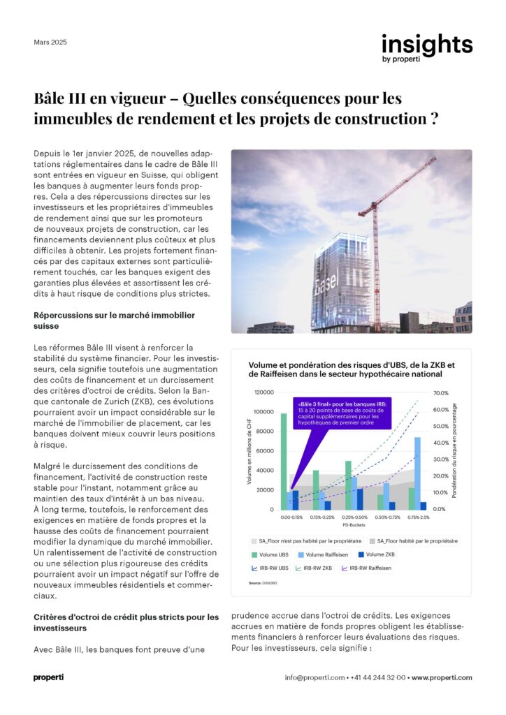 Insights Bâle III en vigueur – Quelles conséquences pour les immeubles de rendement et les projets de construction ? FR