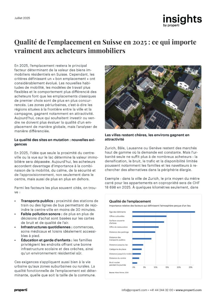 Insights, Qualité de l'emplacement en Suisse en 2025 : ce qui importe vraiment aux acheteurs immobiliers En FR